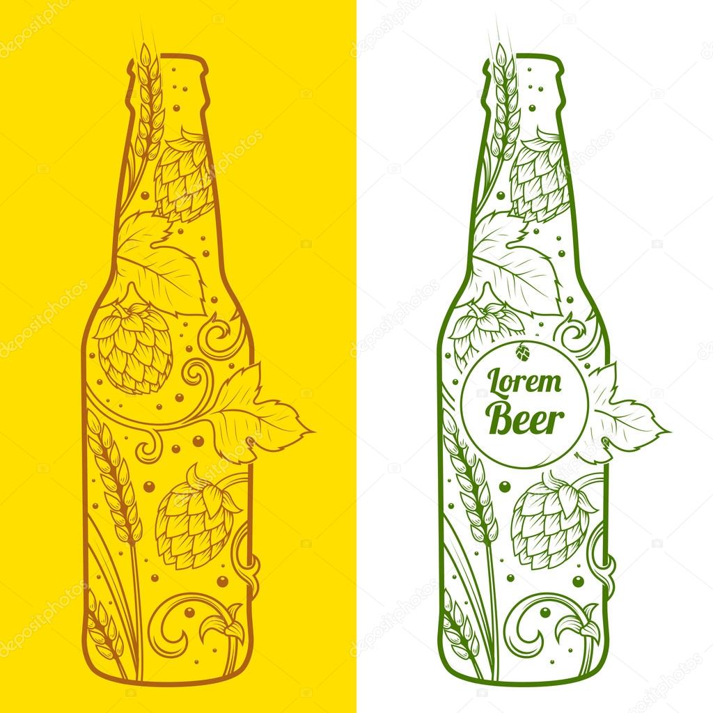 Download Set de botellas de cerveza y una copa de whisky — Vector ...