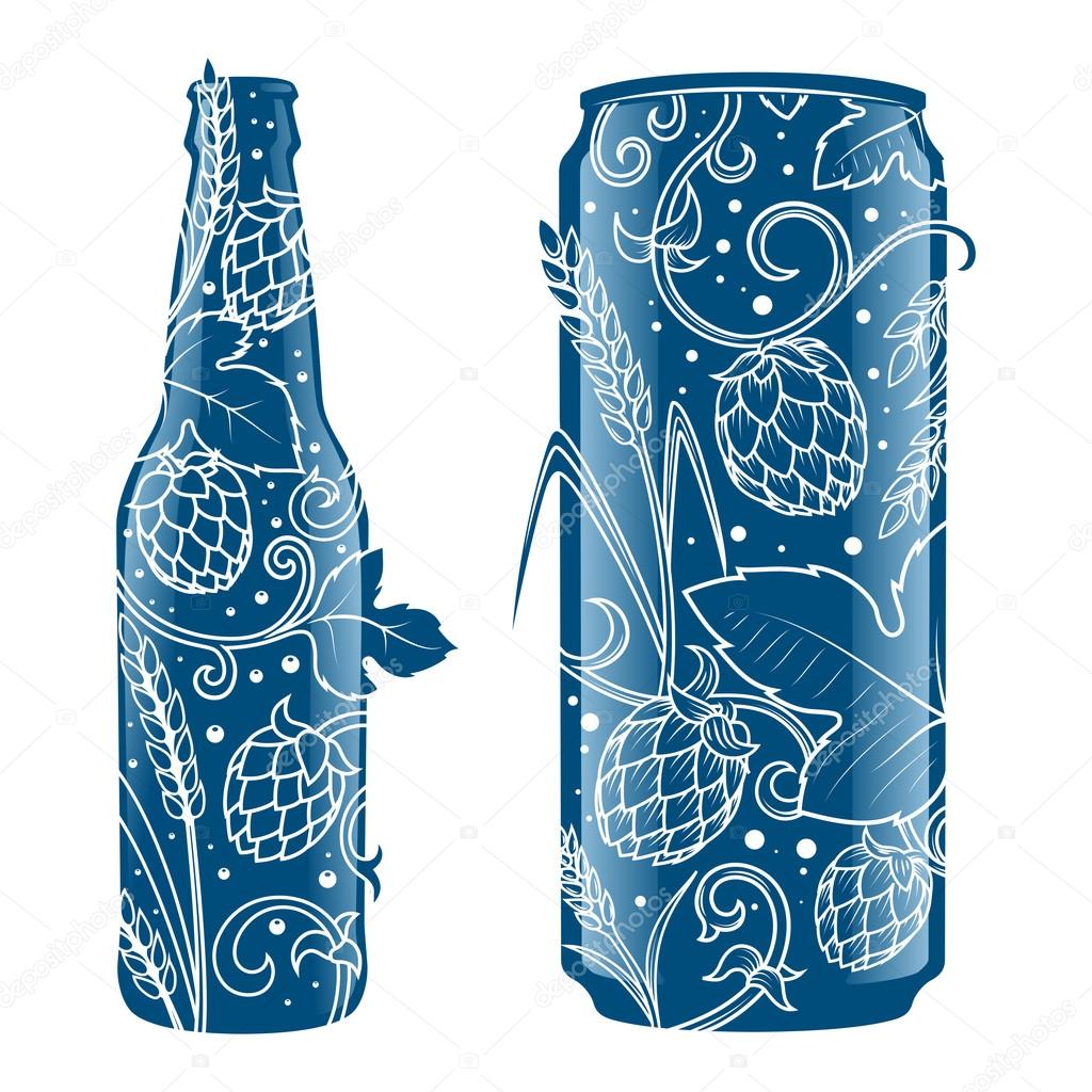 Beer can and bottle abstract ornament vector