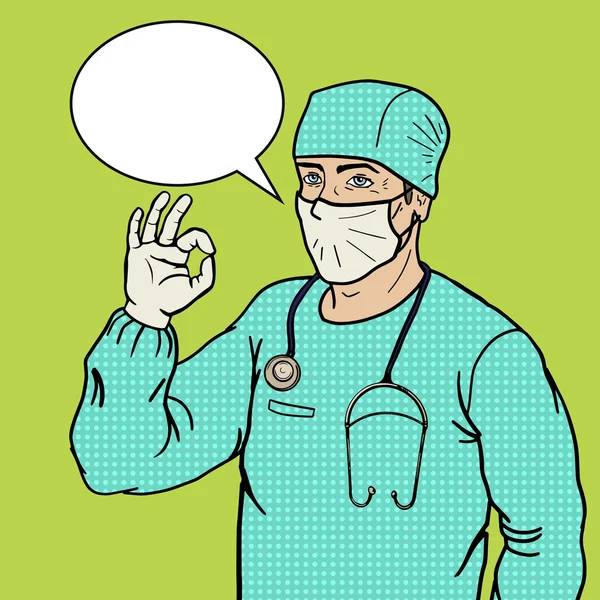 Surgeon shows ok sign pop art style vector — Stock Vector