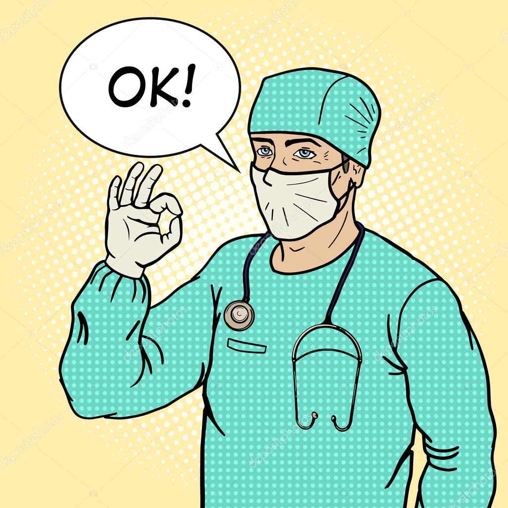 Surgeon shows ok sign pop art style vector