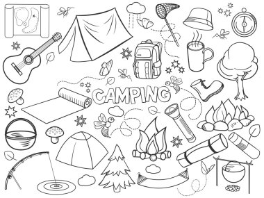 Camping design colorless set vector vector