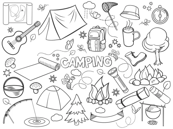 Camping diseño incoloro conjunto vector — Vector de stock