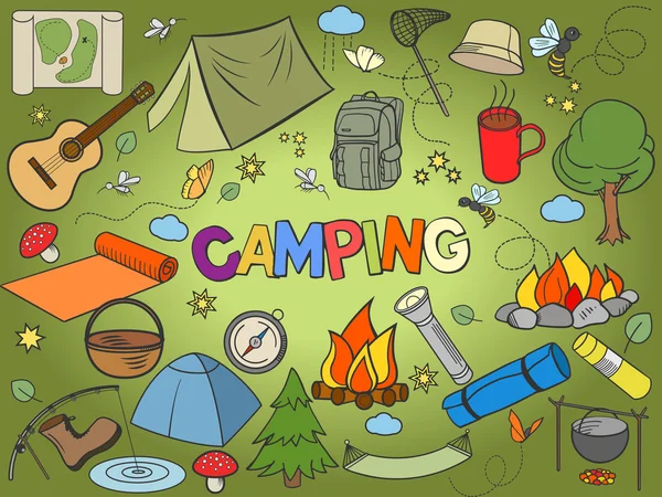 Camping design coloré ensemble vecteur — Image vectorielle