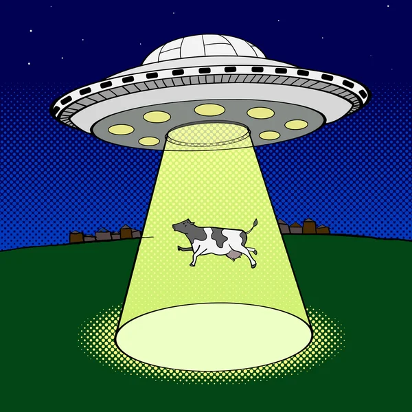 Ufo nimmt Kuh Pop Art Stil Vektor — Stockvektor