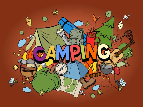 Camping design colorido conjunto vetor — Vetor de Stock