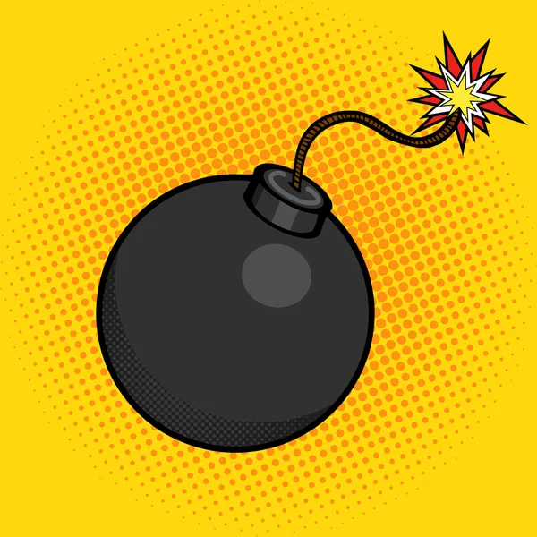 Bomba a cartoni animati con fuoco vettore stile pop art — Vettoriale Stock