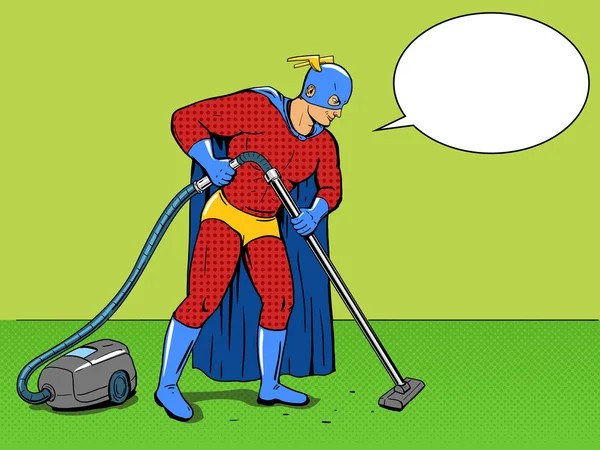 Superhéros avec aspirateur pop art vecteur — Image vectorielle