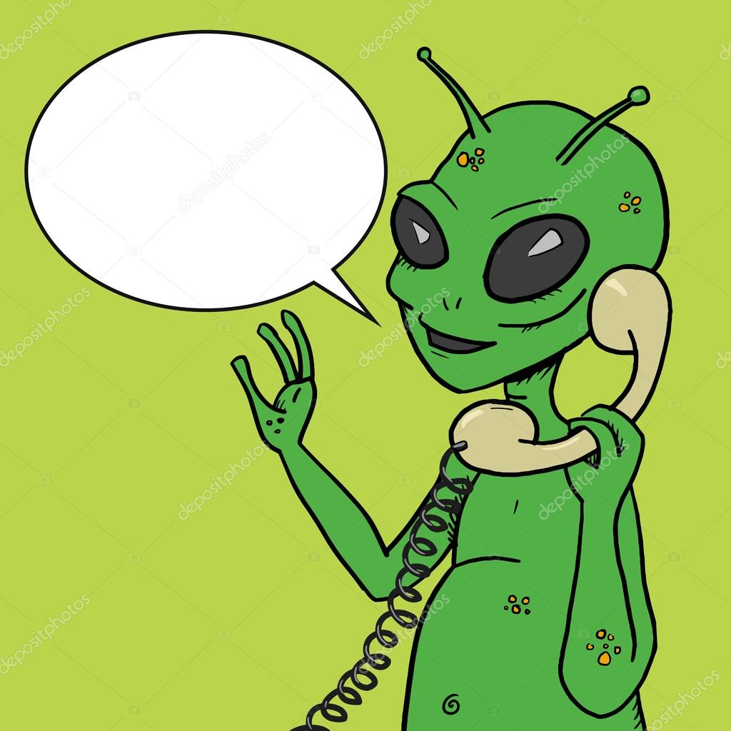 Alien talking phone pop art style vector