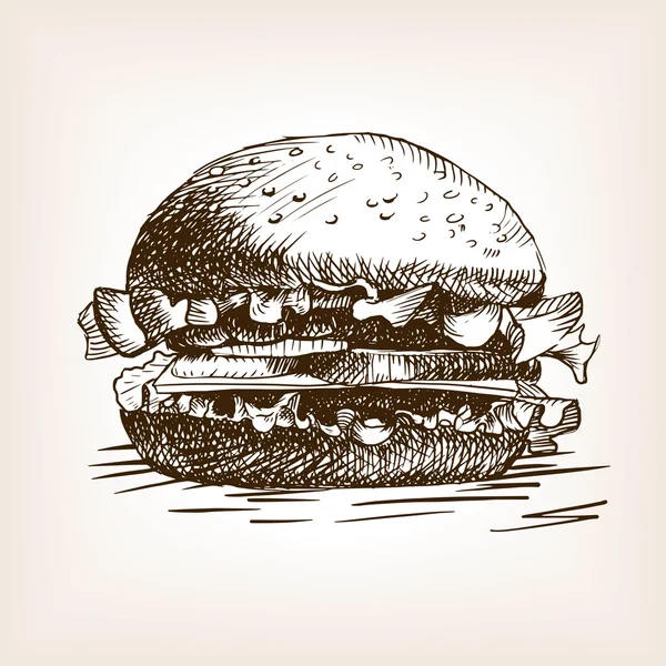 ハンバーガー サンドイッチ手描きのスケッチ スタイル ベクトル — ストックベクタ
