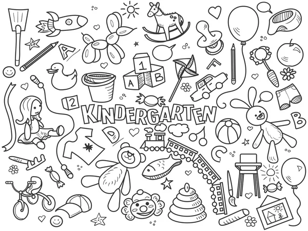 Kindergarten colorless set vector — Stock Vector