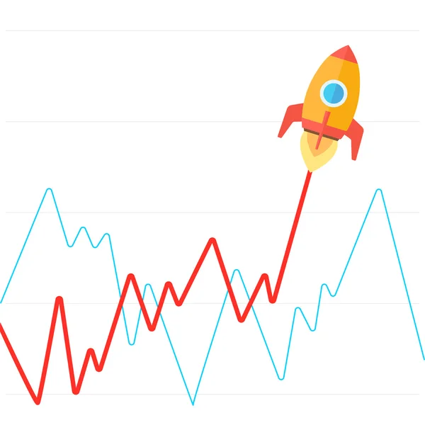 Gelir grafik roket gibi düz vektör yukarı çık — Stok Vektör