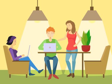 Coworking office düz stil vektör çizim