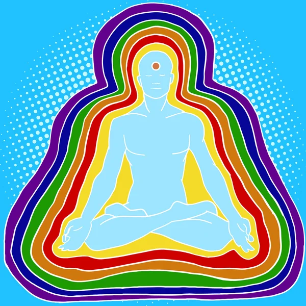 Silhouette of meditating human aura pop art vector — Stock Vector