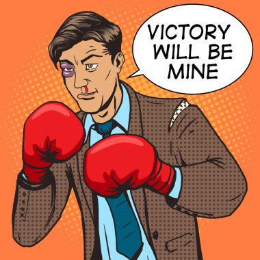 Businessman fights in boxing gloves pop art vector