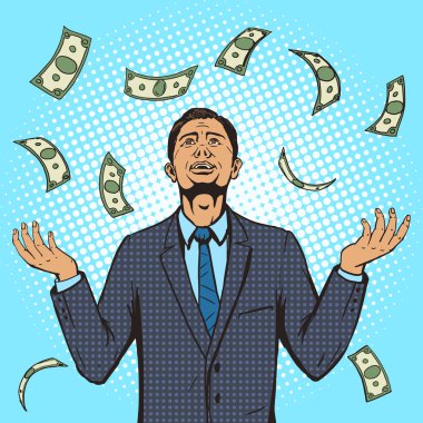 Businessman under the money rain pop art vector