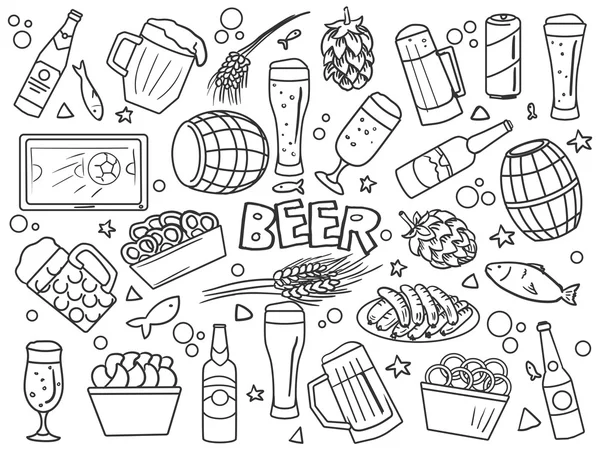 Elementos de cerveza línea arte estilo vector — Vector de stock