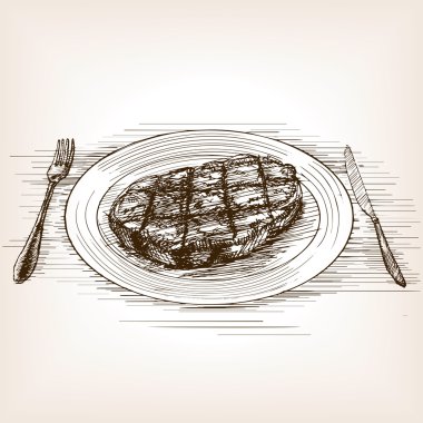 Steak sketch style vector illustration