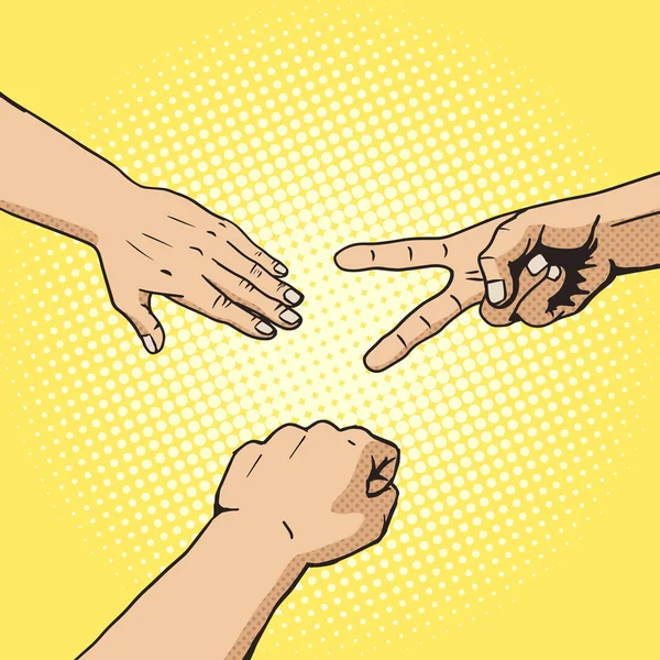 Rock paper scissors hand game pop art style vector Vector Graphics