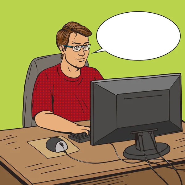 Software developer at work comic book style vector — Stock Vector