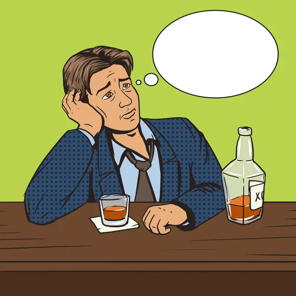 Человек с плохим настроением пьет в баре поп-арт вектор — стоковый вектор
