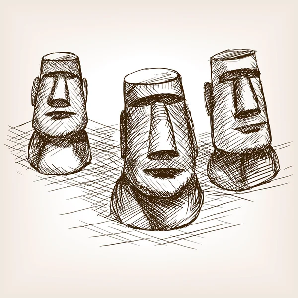 Moai isla de Pascua dibujado a mano bosquejo estilo vector — Vector de stock