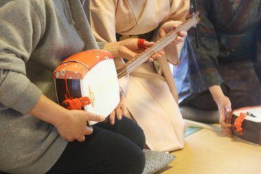 Shamisen oynayan bir kadın