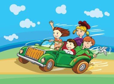 Mutlu çocuk araba ile seyahat.