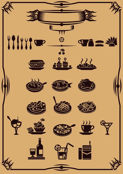 Iconos del restaurante. Ilustración vectorial . — Vector de stock