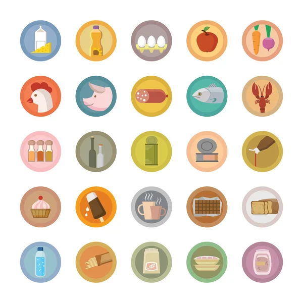 Conjunto de iconos coloridos comida. Diseño plano . — Vector de stock