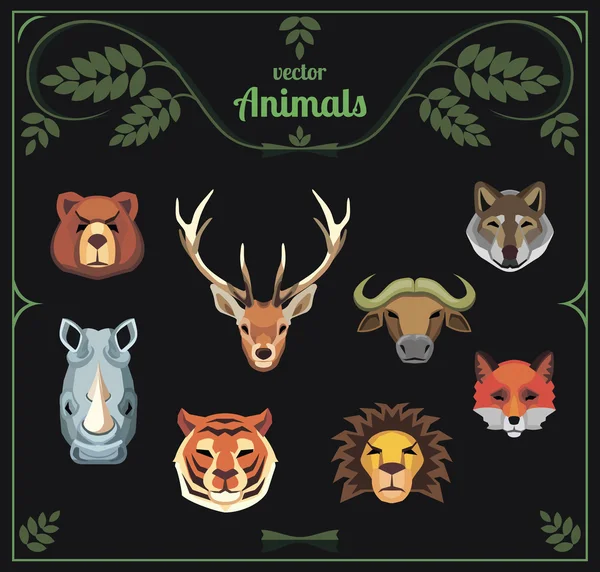 Set of animal heads. Vector illustration. — Stock Vector