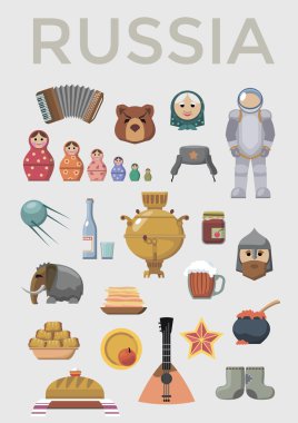 Rusya hoş geldiniz. Rus simgeler vektör kümesi.