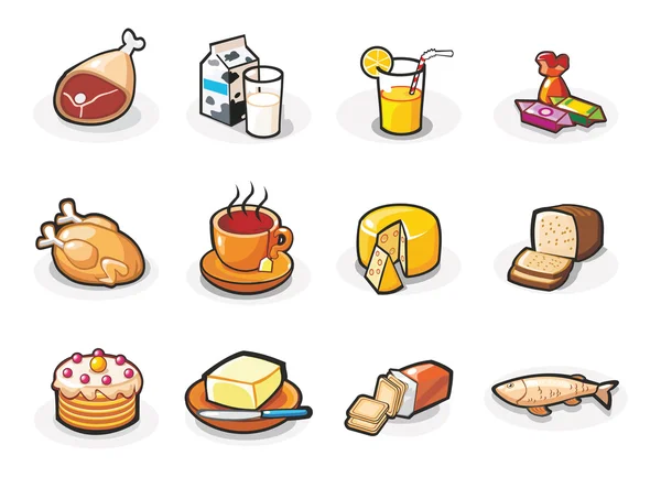 Iconos vectoriales de la comida. Dibujos animados ilustración . — Vector de stock