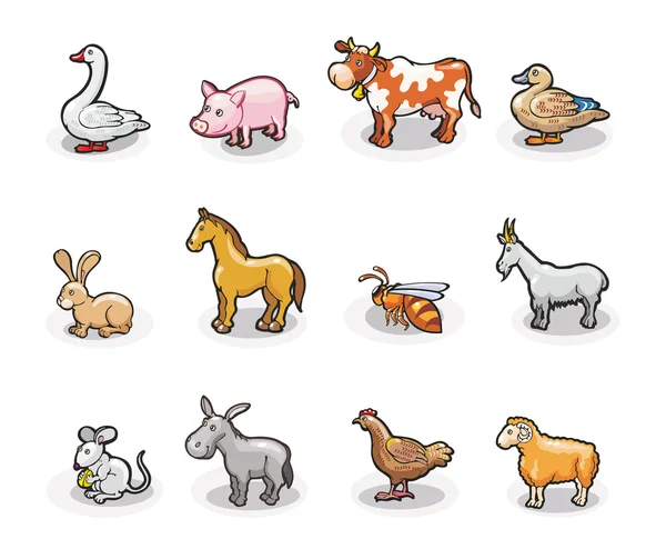 Vector icons of farm animals. Cartoon illustration. — Stock Vector