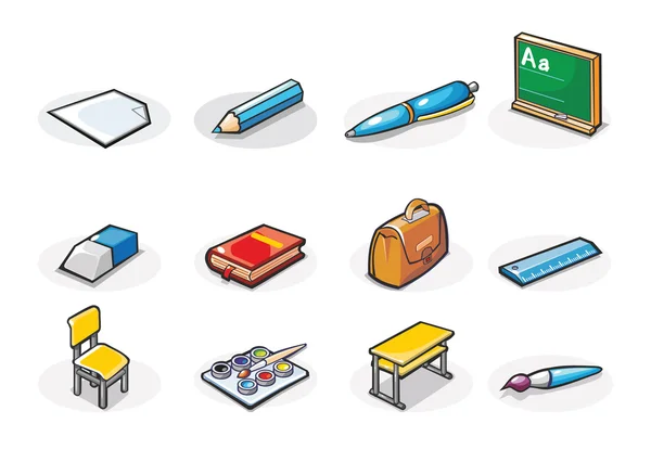 Vector iconen van schoolbenodigdheden. Cartoon afbeelding. — Stockvector