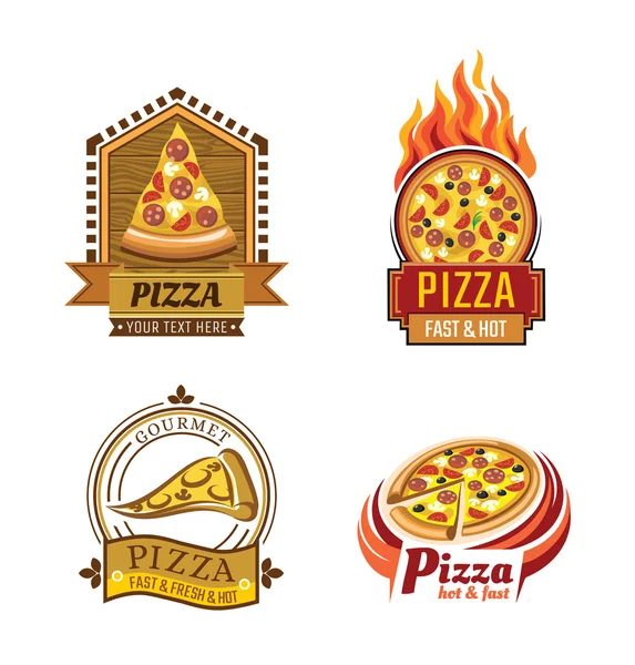 Conjunto vectorial de etiquetas e insignias de pizza . — Archivo Imágenes Vectoriales