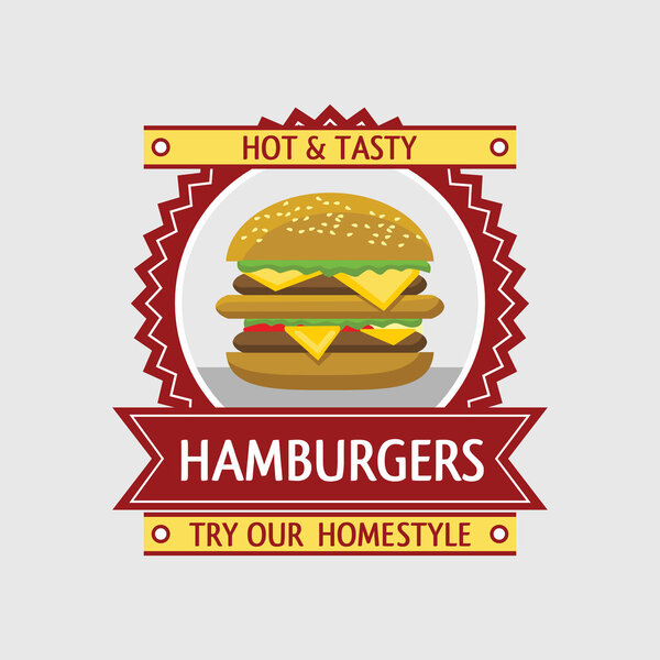 Burger label. Vector colored illustration.