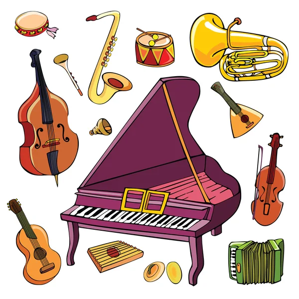 Instrumentos musicais de artoon. Vetor . — Vetor de Stock