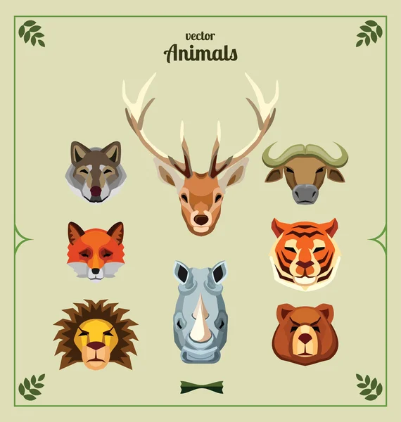 Set of animal heads. Vector illustration. — Stock Vector