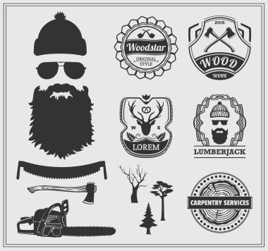 Lumberjack labels, emblems and design elements. clipart