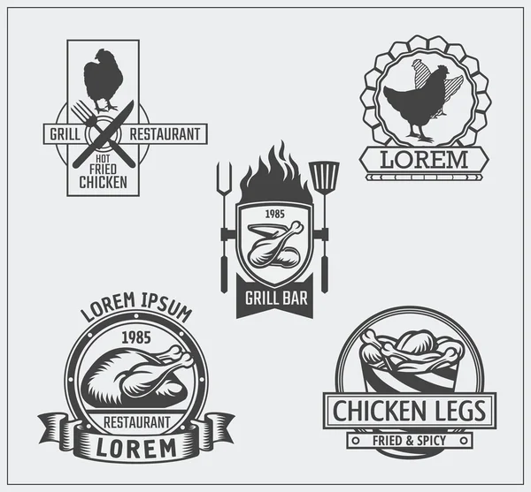 Set of chicken labels, emblems and design elements. — Stock Vector