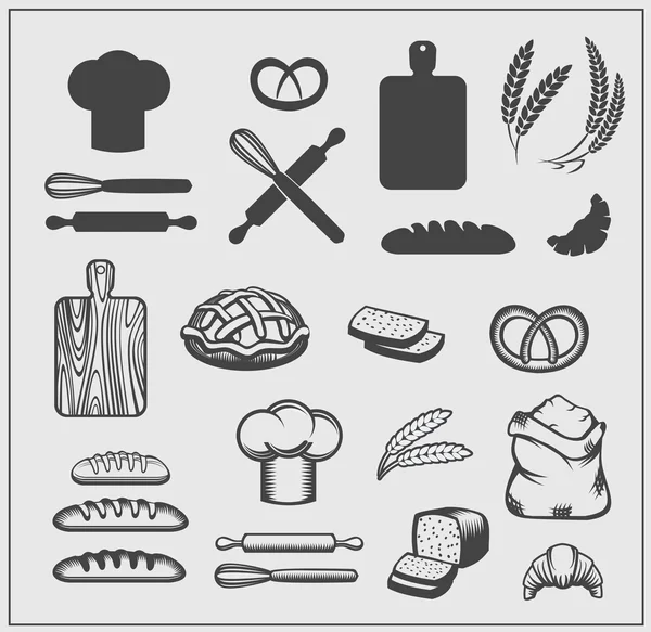 Iconos de panadería. Ilustración vectorial . — Vector de stock