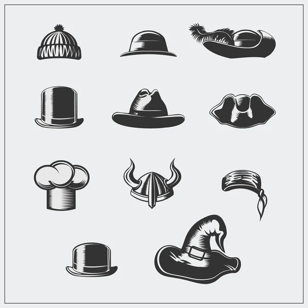 Set of hats. Vector. — Stock Vector