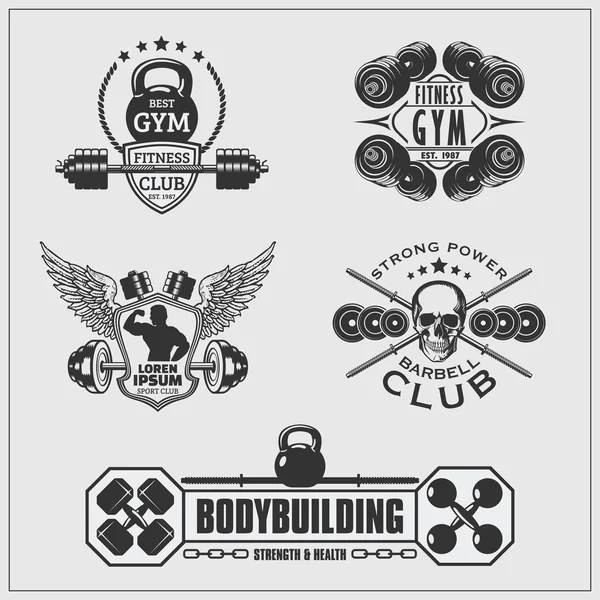 Set of gym emblems, labels, badges and logos. — Stock Vector