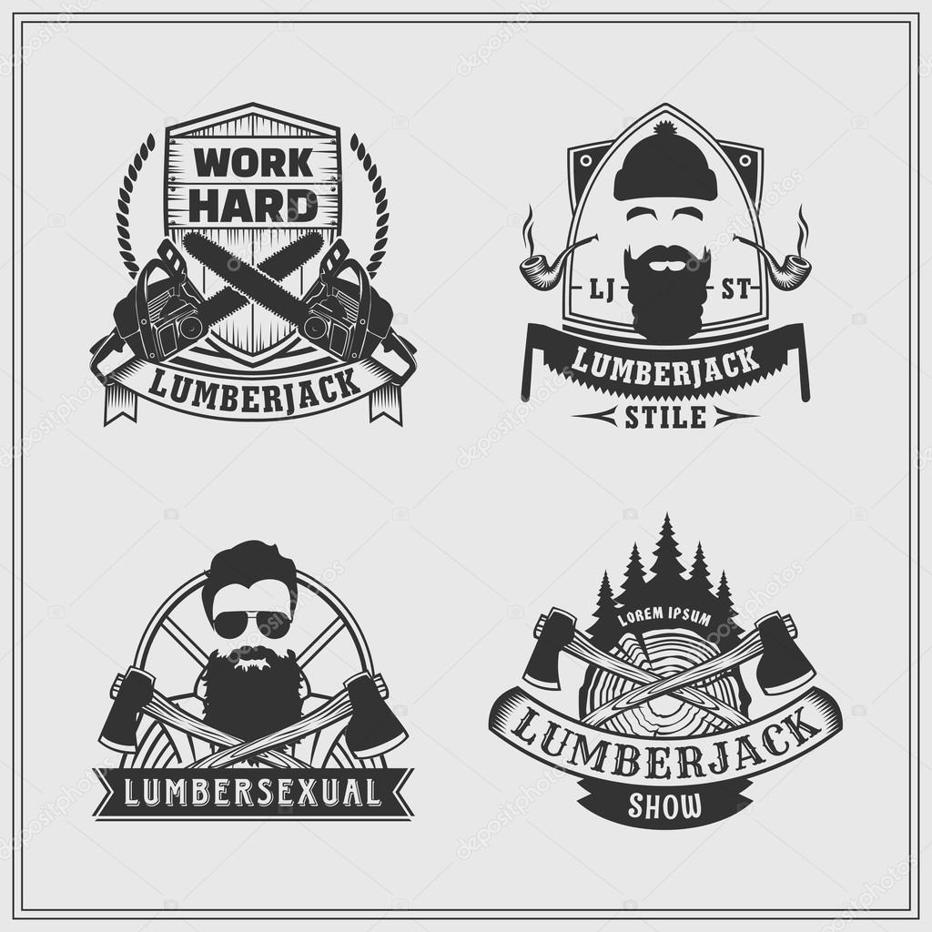Set of lumberjack labels and emblems.