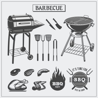 Barbekü Etiketler ve simgeler kümesi.