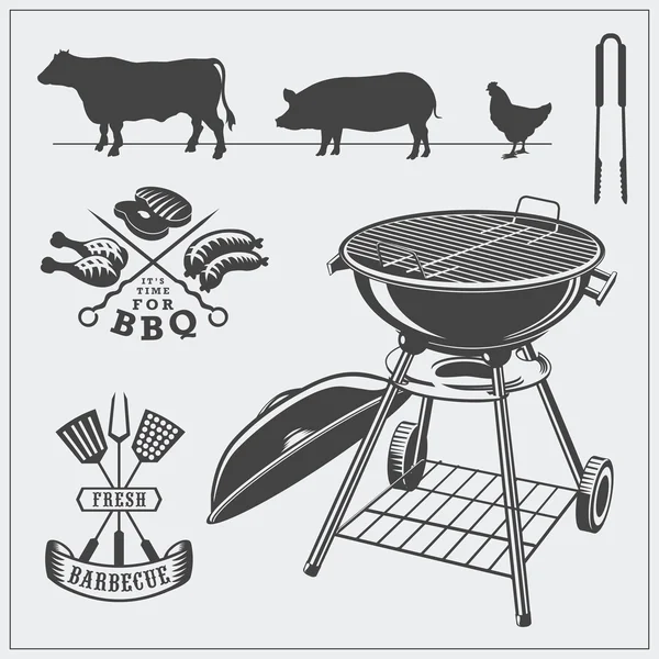 Set di etichette e simboli BBQ . — Vettoriale Stock