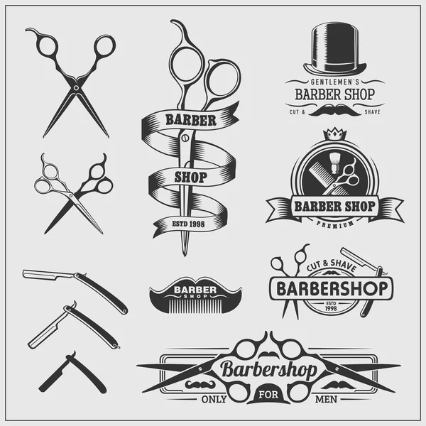 Coleção de etiquetas de barbearia vintage, logotipo e elemento de design . — Vetor de Stock