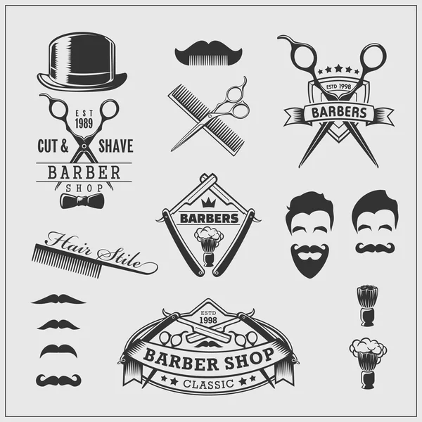 Collection d'étiquettes de salon de coiffure vintage, logo et élément design . — Image vectorielle