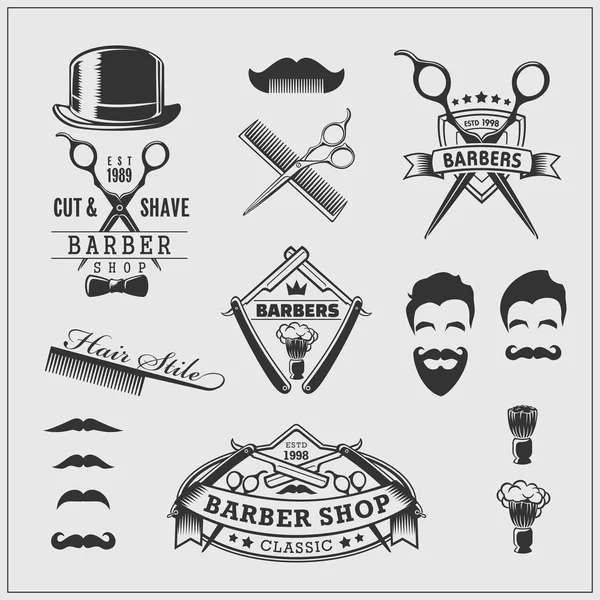 Koleksiyon bir vintage kuaför dükkanı etiket, logo ve tasarım öğesi.