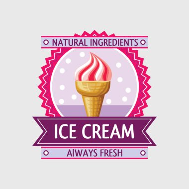 Bir dondurma simgesini çerçevede şerit ile ile etiketleyin. Vektör tasarımı.